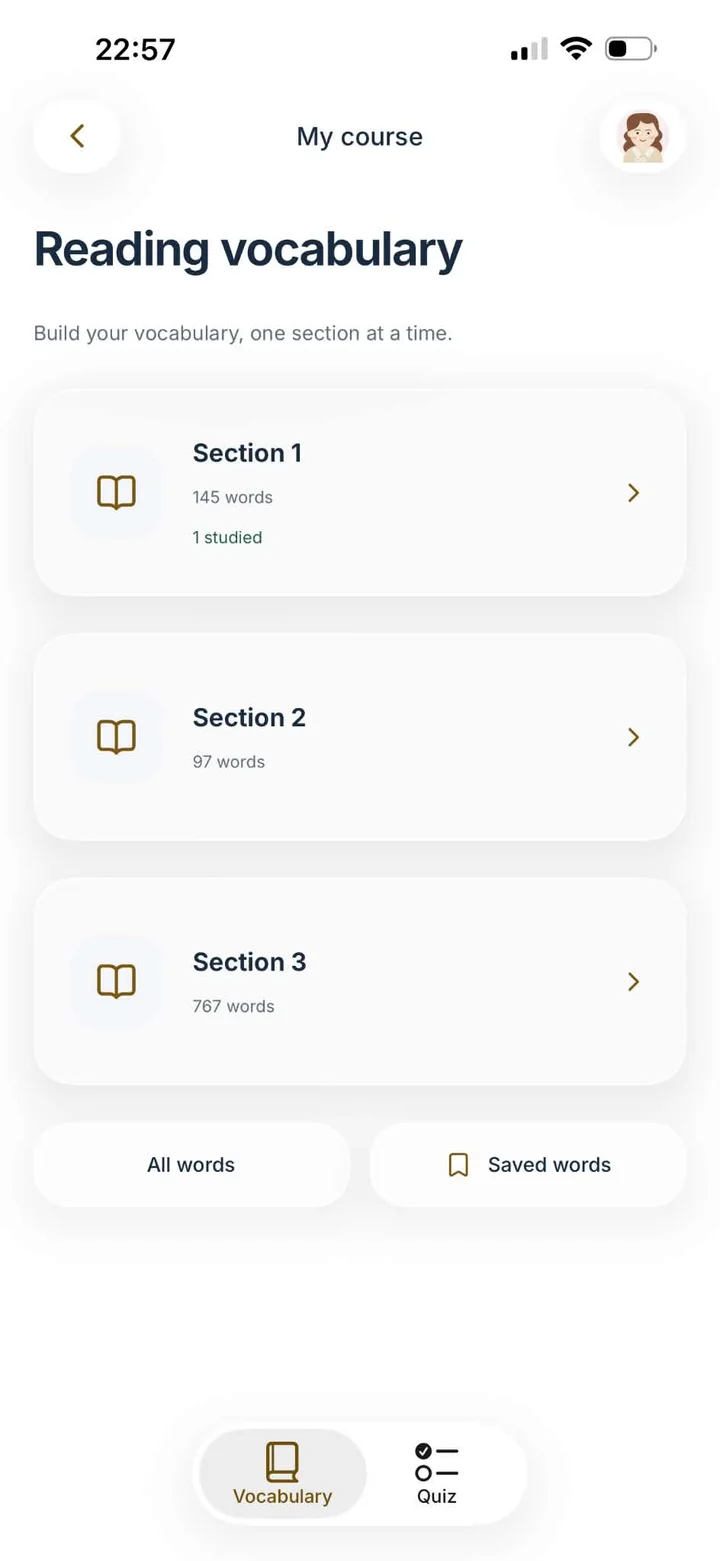 Vocabulary 1008 app screen